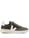 Veja V-12 Leather And Rubber-trimmed Suede And B-mesh Sneakers In Green