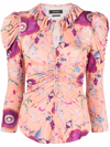 Isabel Marant Jen Floral-print Ruched Puff-sleeve Blouse In Pink