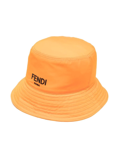 Fendi Kids' Logo-print Bucket Hat In Orange