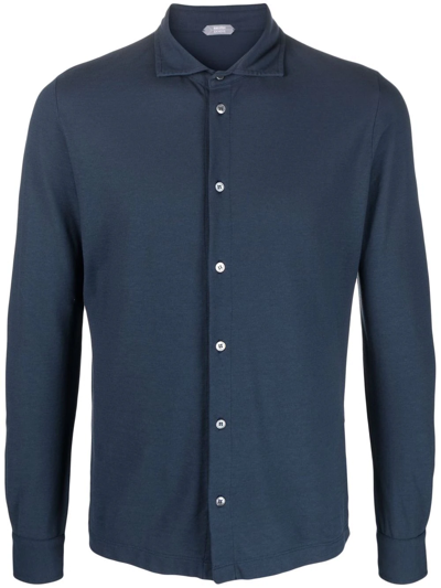 Zanone Long-sleeved Cotton Shirt In Blue