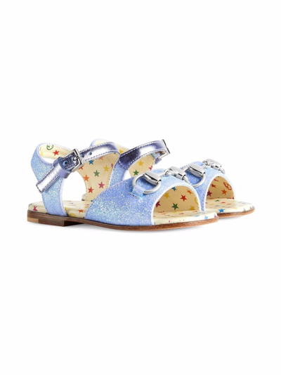 Gucci Kids' Glitter-detail Open-toe Sandals In Blue