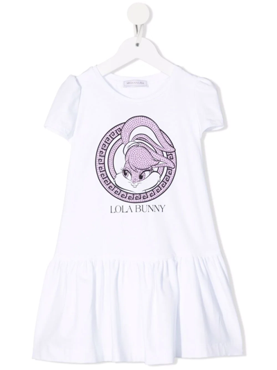 Monnalisa Kids Lola Bunny Print Cotton Dress In White