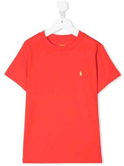 Ralph Lauren Kids' Logo-embroidered Cotton T-shirt In Red