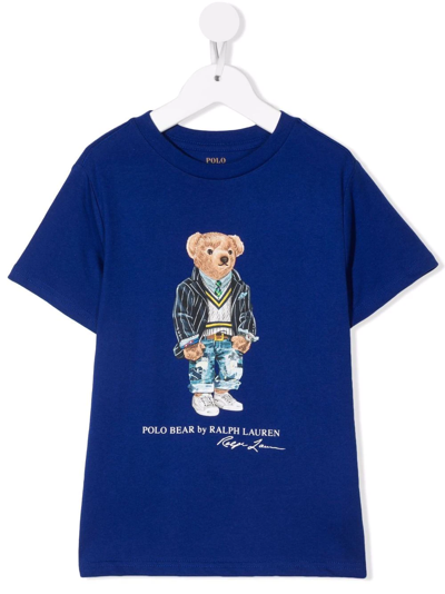 Ralph Lauren Kids' Teddy-print T-shirt In Blue