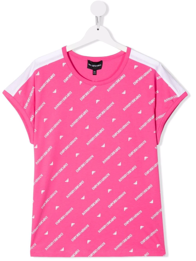 Emporio Armani Kids' Logo-print Short-sleeve T-shirt In Fuxia