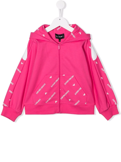 Emporio Armani Kids' Logo-print Zip-fastening Hoodie In Pink