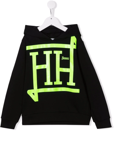 Herno Kids' Logo-print Cotton Hoodie In Black