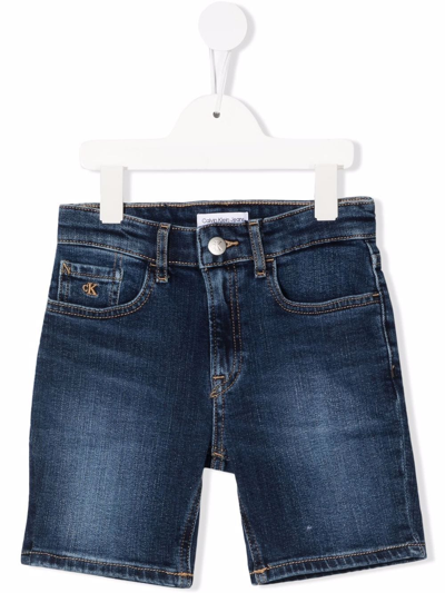 Calvin Klein Kids' Logo-patch Denim Shorts In Blue