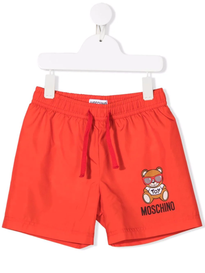 Moschino Kids' Teddy-print Swim Shorts In Red