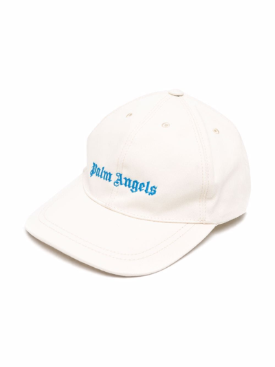 Palm Angels Kids' Logo Cotton Gabardine Baseball Cap In White