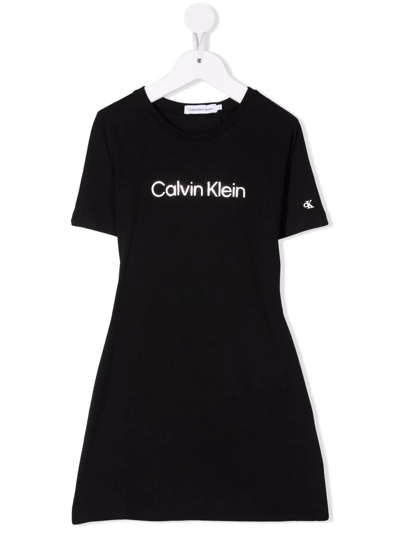Calvin Klein Kids' Logo-print Flared Dress In Black