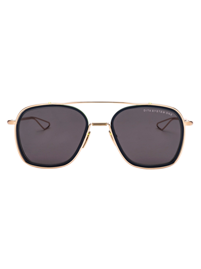 Dita System-one Sunglasses In White Gold - Midnight Black Lens Rims W/ Dark Grey - Gold Flash - Ar