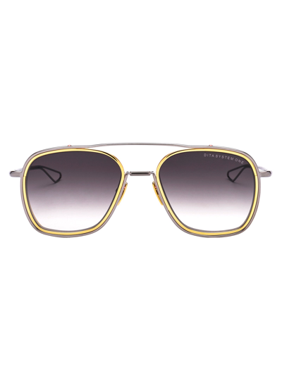 Dita System-one Sunglasses In Black Palladium - Yellow Gold Lens Rims W/ Dark Grey To Clear-ar