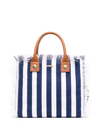 Melissa Odabash Porto Stripe-print Cotton Top-handle Bag In Navy Nautical/tan