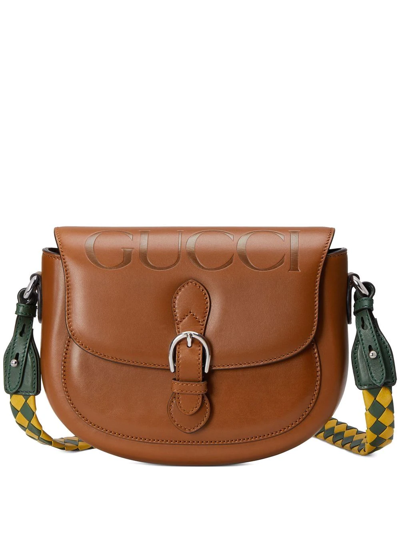 Gucci Logo-print Leather Shoulder Bag In Brown