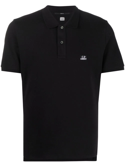 C.p. Company Embroidered-logo Polo Shirt In Black