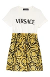 Versace Barocco Kids-print T-shirt Dress In 6w010 Bianco Nero Oro