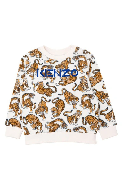 Kenzo Kids' Tiger Embroidered Logo Cotton Sweatshirt In Cream