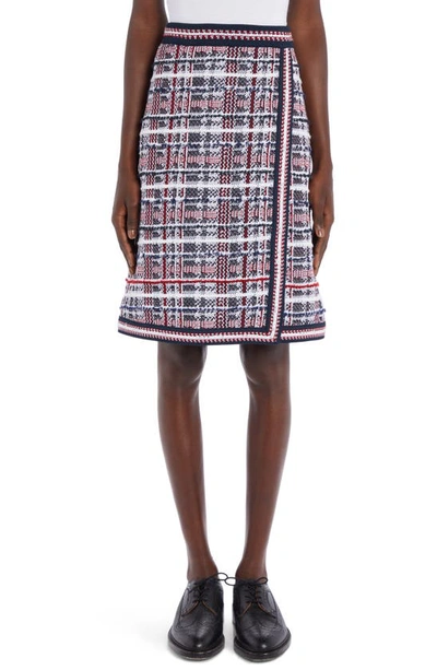 Thom Browne Checked Cotton-blend Jacquard-knit Skirt In Blue