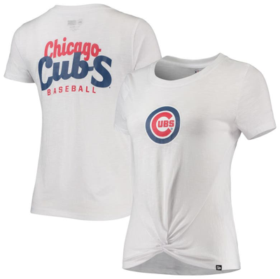 New Era Women's  White Chicago Cubs Plus Size 2-hit Front Knot T-shirt