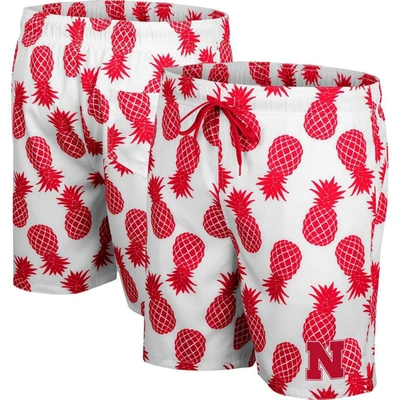 Colosseum Men's  White, Scarlet Nebraska Huskers Pineapple Swim Shorts In White,scarlet