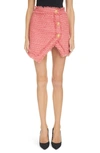 Balmain Tweed Miniskirt With Logoed Buttons In Rose Saumon
