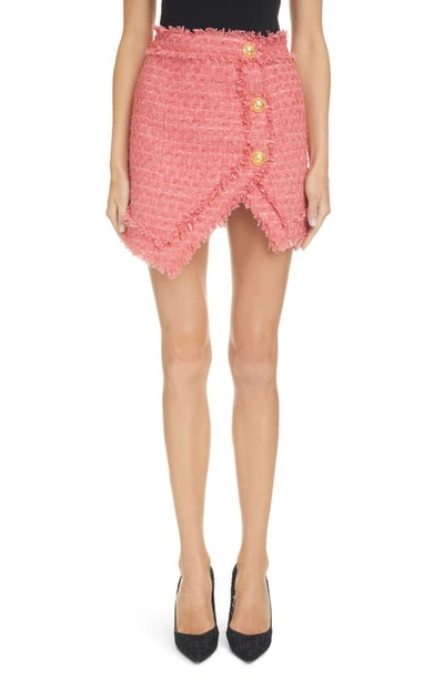 Balmain Tweed Miniskirt With Logoed Buttons In Rose Saumon