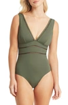 Sea Level Spliced Plunge One-piece In Khaki