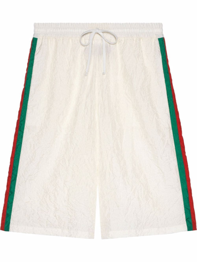 Gucci Technical Nylon Shorts With Web In White
