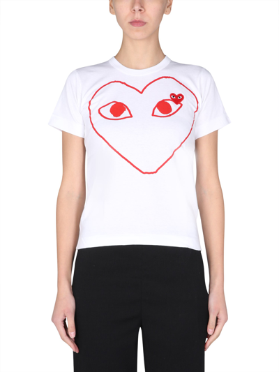 Comme Des Garçons Play T-shirt With Logo Patch In White