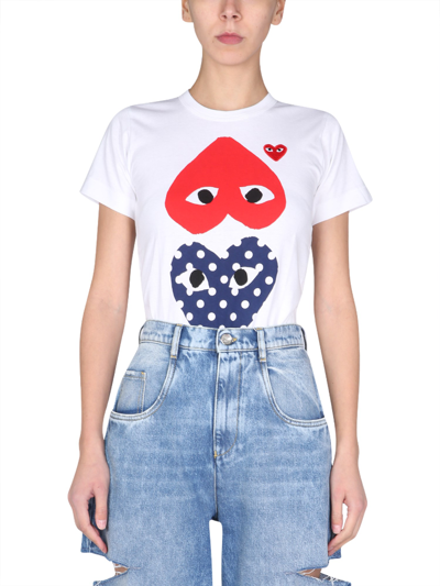 Comme Des Garçons Play Logo Print T-shirt In White