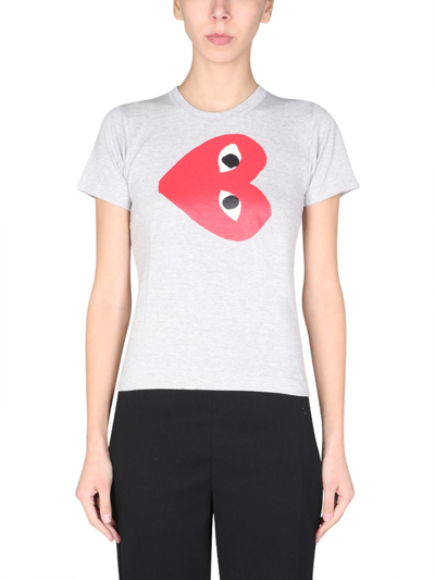 Comme Des Garçons Play Logo Print T-shirt In Grey