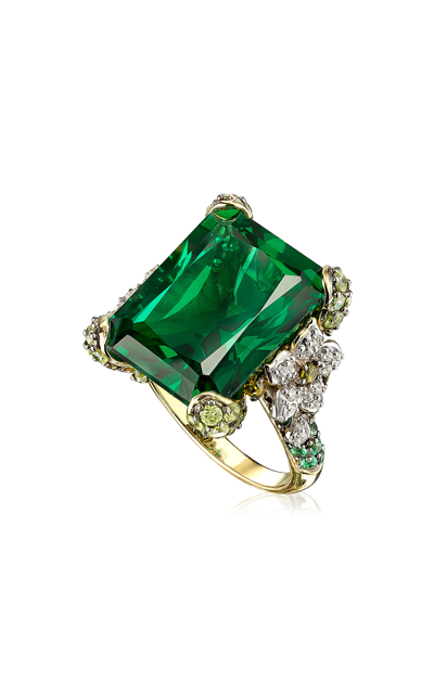 Anabela Chan 18k Yellow Gold Plated Sterling Silver English Garden Simulated Emerald & Diamond Cinderella Ring
