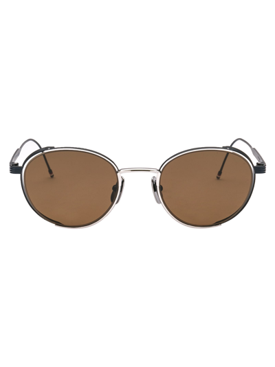 Thom Browne Tb-106 Sunglasses In Silver - Navy W/ Dark Brown - Ar