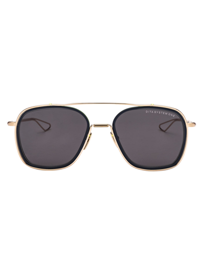 Dita System-one Sunglasses In White Gold - Midnight Black Lens Rims W/ Dark Grey - Gold Flash - Ar