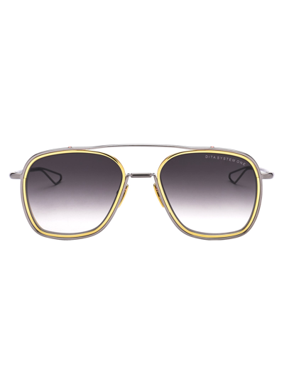 Dita System-one Sunglasses In Black Palladium - Yellow Gold Lens Rims W/ Dark Grey To Clear-ar