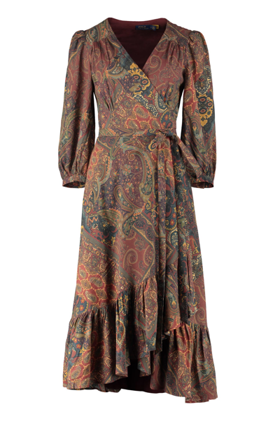 Polo Ralph Lauren Puff-sleeve Printed Wrap Dress In Brown