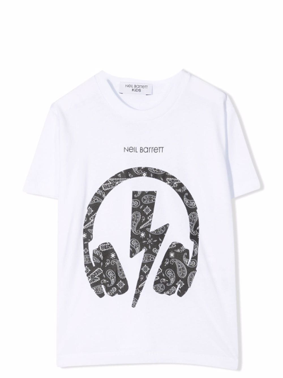 Neil Barrett Teen Graphic Headphones Print T-shirt In Bianca