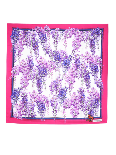 Dolce & Gabbana Floral-print Cashmere-blend Scarf In Glicine