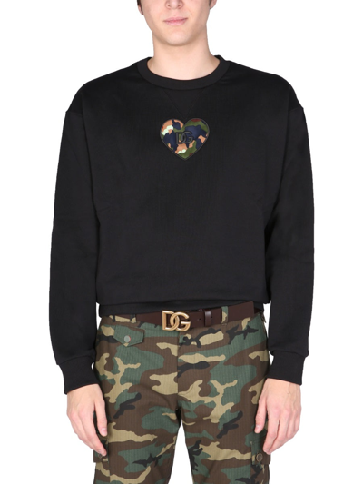 Dolce & Gabbana Sweatshirt With Logo Patch In Nero