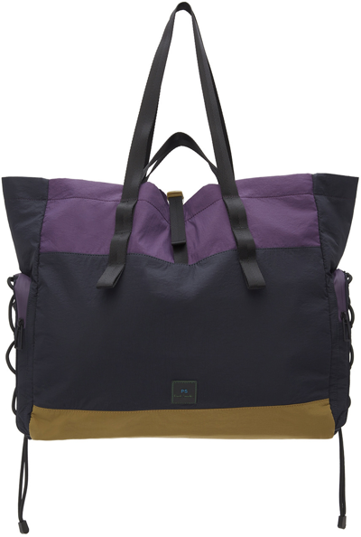 Ps By Paul Smith Purple & Navy Nylon Colorblock Tote In 47 Blues