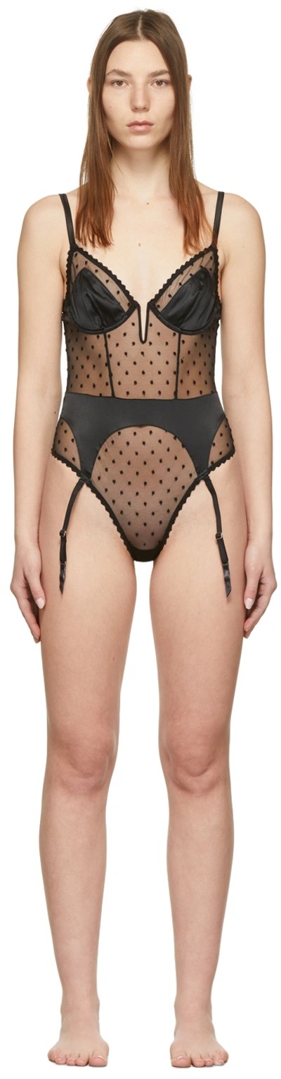 Fleur Du Mal Black Dolly Garter Bodysuit