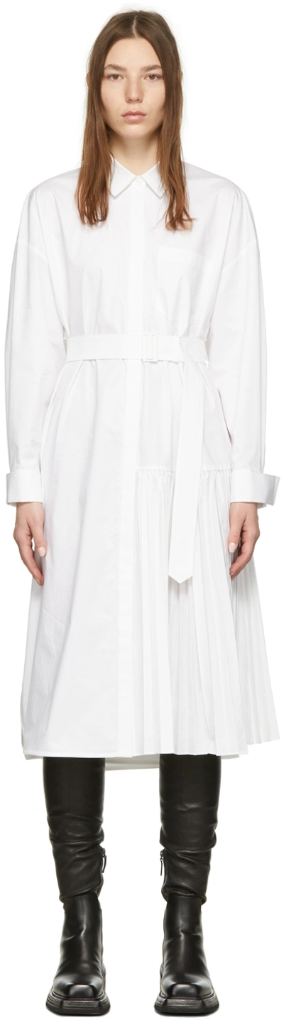 Juunj White Pleated Shirt Dress In Weiss