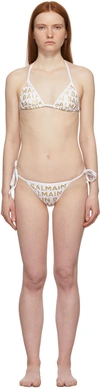 Balmain Logo Triangle Two-piece String Bikini Set In 116 White/ Gold