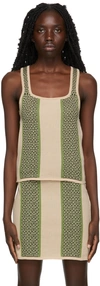 AHLUWALIA BEIGE & GREEN TEXTURED KNIT TANK TOP