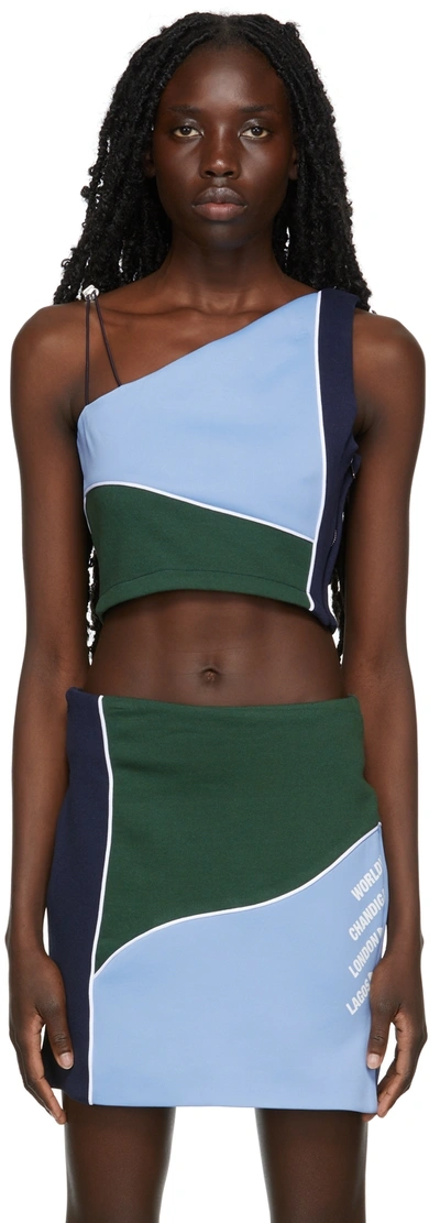 Ahluwalia Twice As Nice Cropped Color-block Cotton-blend Jersey Top In Blue Navy Green