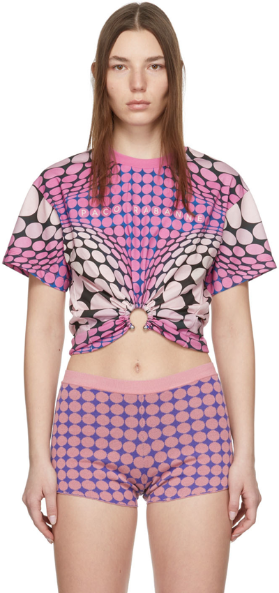Rabanne Optical Illusion Logo-print Cropped T-shirt In Pink