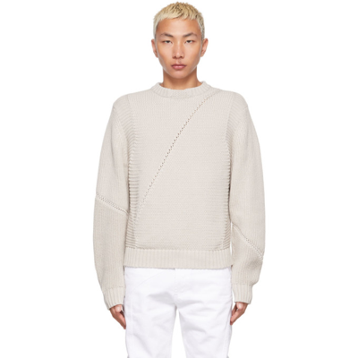 Heliot Emil Taupe Knit Multistructured Crewneck Jumper In Nude