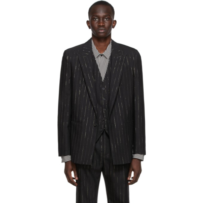 Saint Laurent Pinstriped Twill Suit Jacket In Nero