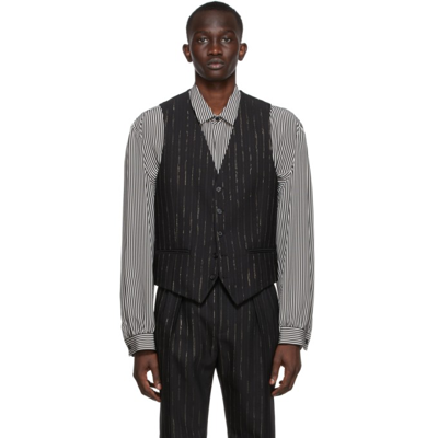 Saint Laurent Fitted Pinstripe Vest In Schwarz